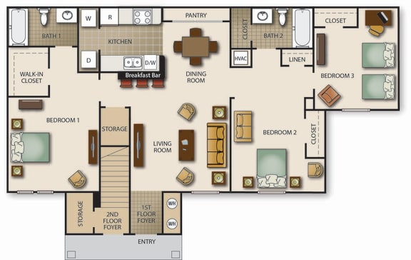 Floor Plan  a floor plan of a house with bedrooms and a living room