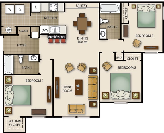 Floor Plan  a floor plan of a house with bedrooms and a living room