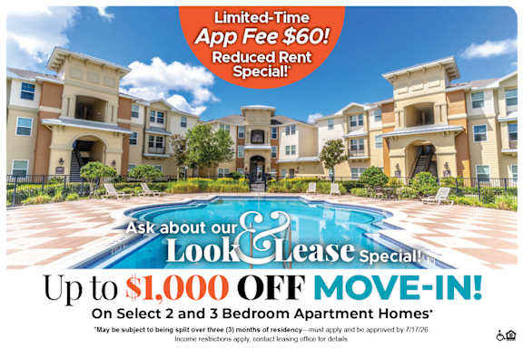 A promotional image for apartment homes offering a $500 move-in bonus.