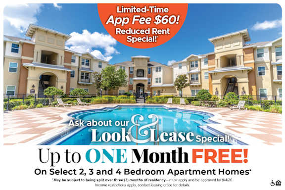 A promotional image for apartment homes with a special move-in offer.