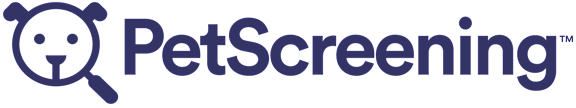 A logo with a teddy bear and the words "PetScreening" in purple.