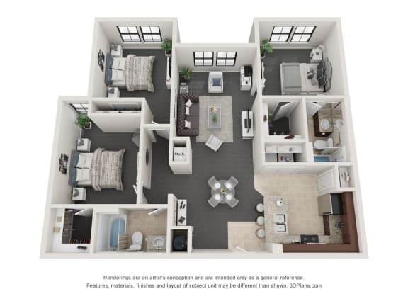 Three Bedroom Two Bath Floor Plan
