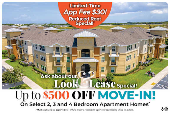 A housing complex advertisement offering a $500 off move-in deal on select apartment homes.