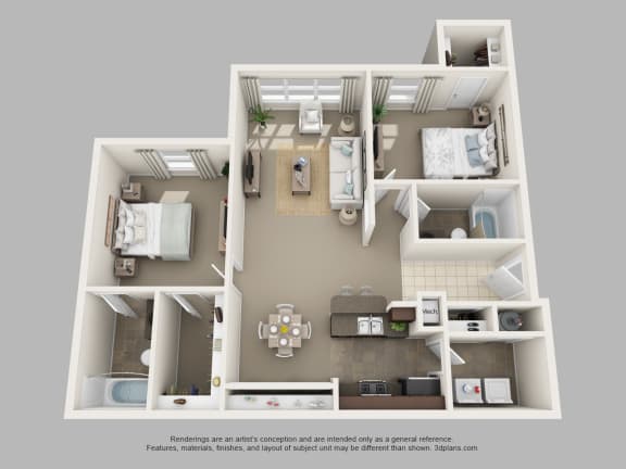 Floor Plan  this is a 3d floor plan of a 849 square foot 1 bedroom apartment at the
