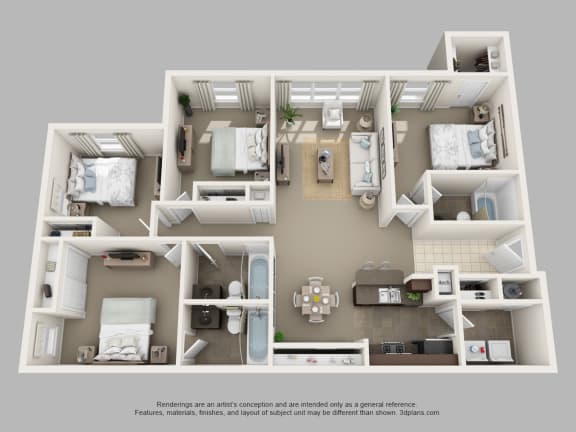 Floor Plan  a 3d floor plan of a house is shown in this rendering