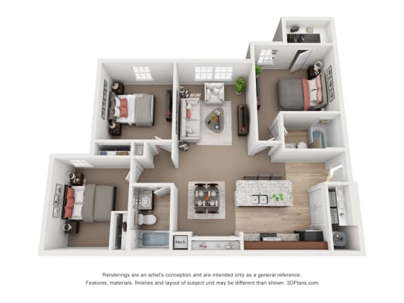 Three Bedroom Two Bath Floor Plan