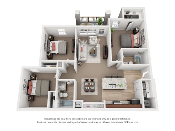 Three Bedroom Two Bath Floor Plan