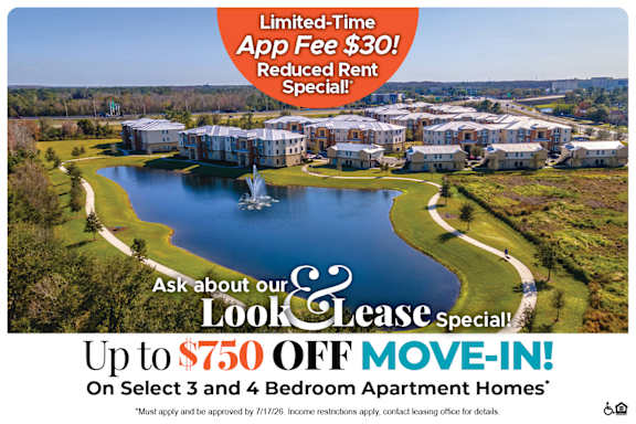 A promotional image for a housing complex with a special offer.