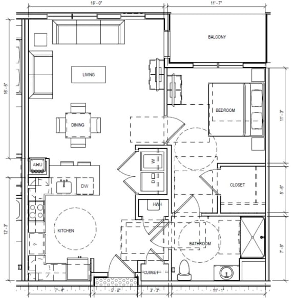 One Bedroom D Floorplan at Viva Lakeshore, Bridgewater, 02324
