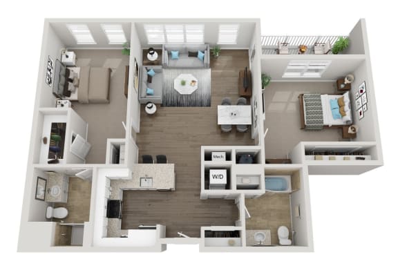 2 Bed L Floorplan at Viva Lakeshore, Bridgewater, 02324
