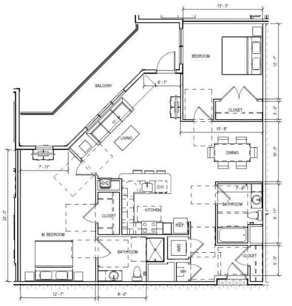 Two Bedroom F Floorplans at Viva Lakeshore, Bridgewater, MA, 02324