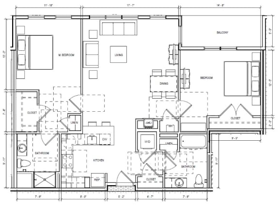 Two Bedroom L Floorplan at Viva Lakeshore, Bridgewater, Massachusetts