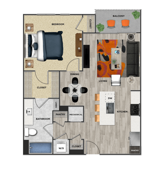 A2B Floor Plan at 675 N. Highland, Atlanta