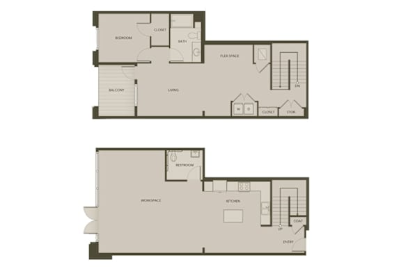 A floor plan of a two-story house with a garage on the first floor and a living area on the second floor.