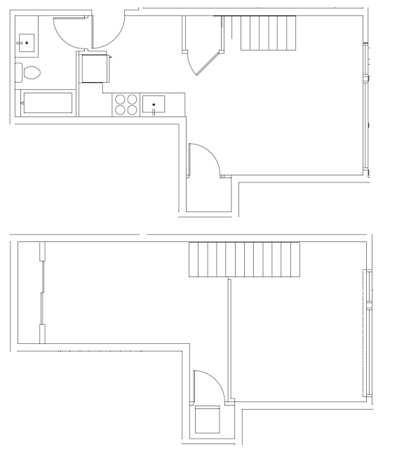 A black and white image of two floor plans.