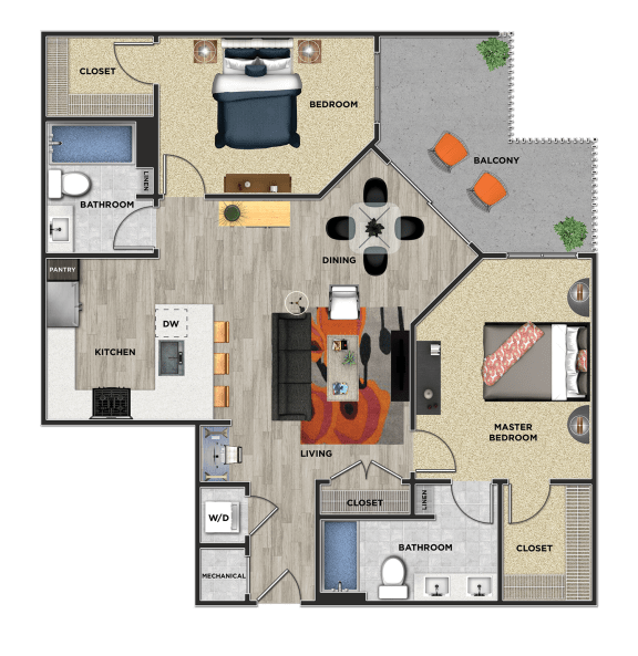 B2 Floor Plan at 675 N. Highland, Atlanta, 30306