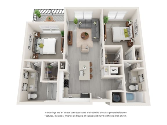 a 1 bedroom floorplan is shown in this rendering