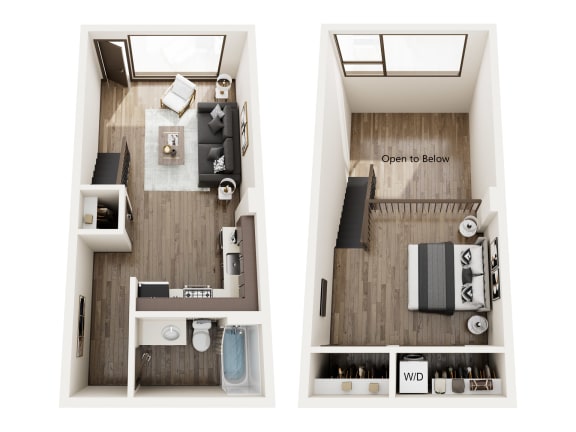 a floor plan of a bedroom with a bathroom and a living room