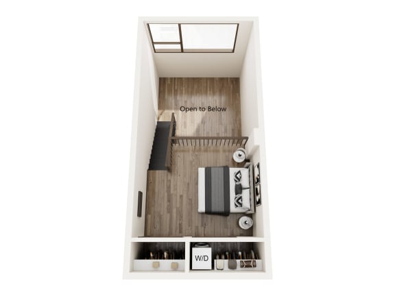 a floor plan of a studio apartment with a kitchen and a living room