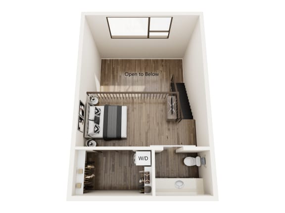 a floor plan of a house with a bedroom and a kitchen