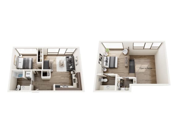 a stylized floor plan of a 2100 sq ft apartment