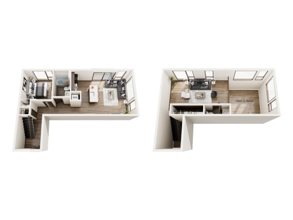 a stylized floor plan of a 2100 sq ft apartment