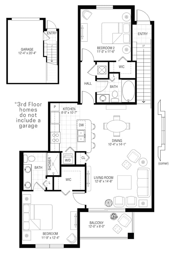 A black and white image of a floor plan for a 3rd floor home without a garage.