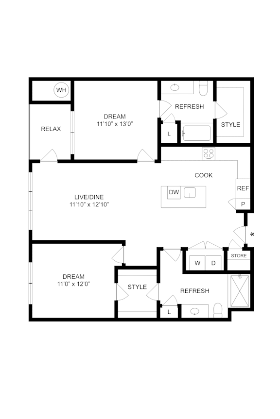 A black and white image of a floor plan for a home.