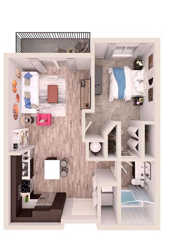 1 bedroom 1 bathroomA1B Floor Plan at South of Atlantic Luxury Apartments, Florida