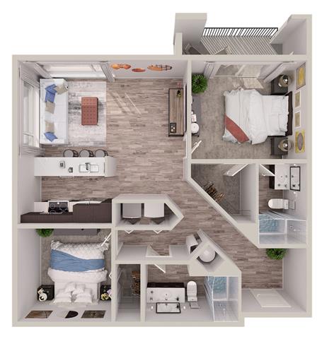 2 bedroom 2 bathroomB4 Floor Plan at South of Atlantic Luxury Apartments, Delray Beach, Florida