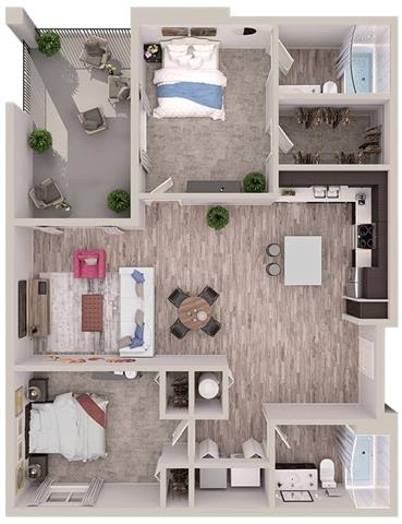 2 bedroom 2 bathroomB6 Floor Plan at South of Atlantic Luxury Apartments, Florida
