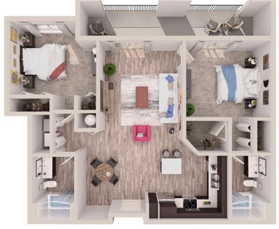 2 bedroom 2 bathroomB8 Floor Plan at South of Atlantic Luxury Apartments, Delray Beach, FL, 33483