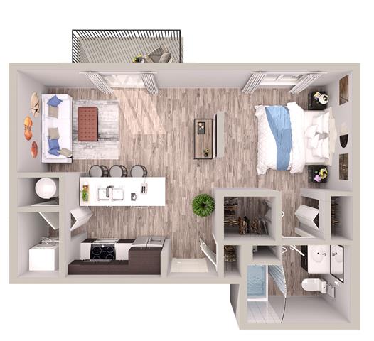 Studio 1 bathroom S3 Floor Plan at South of Atlantic Luxury Apartments, Florida, 33483