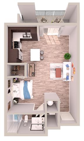 Studio 1 bathroom S4 Floor Plan at South of Atlantic Luxury Apartments, Delray Beach, FL, 33483
