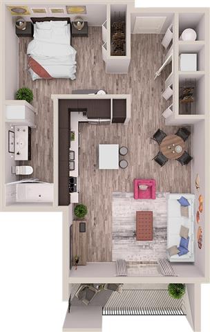 Studio 1 bathroom S6 Floor Plan at South of Atlantic Luxury Apartments, Delray Beach, 33483