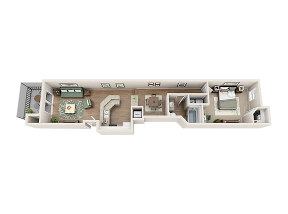 Floor plan A2, The Destin, a 1-bed, 1-bath 820 SF apartment in St. Petersburg, FL