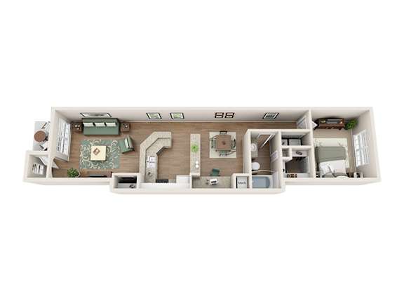 Floor plan A3, Sarasota, a 1-bed, 1-bath 864 SF apartment in St. Petersburg, FL