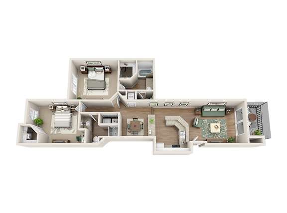 Floor plan B4, The Nokomis, a 2-bed, 2-bath 1,132 SF apartment in St. Petersburg, FL