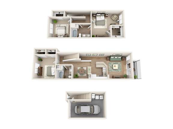 Floor plan C2, The St Pete, a 3-bed, 2-bath 1,510 SF apartment in St. Petersburg, FL