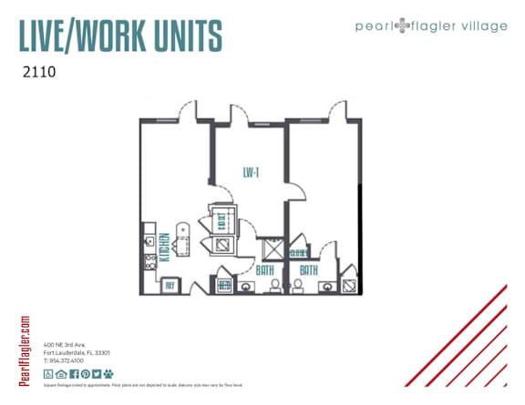 A diagram of a floor plan for live/work units at Pearl Flagger Village.