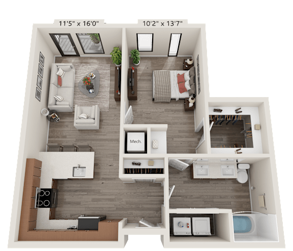 Lamar Union 1H 1bedroom Floorplan