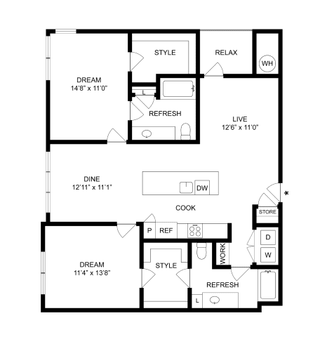 A black and white image of a floor plan for a house.