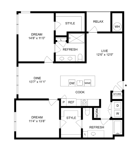 A black and white image of a floor plan for a two-story house.