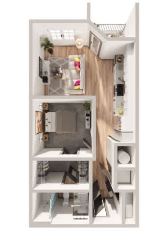 A small, white, and wood kitchen with a sink and a refrigerator.