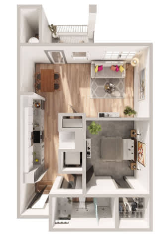 A small, white, and wood kitchen with a sink and a refrigerator.