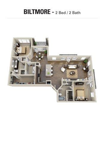 A diagram of a 2 Bed / 2 Bath apartment in Biltmore.