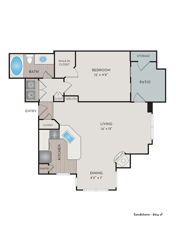 A floor plan of a home with a living room, dining room, kitchen, pantry, bedroom, bathroom, walk-in closet, and storage.