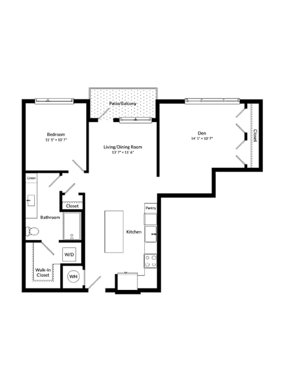 A floor plan of a house with a living room, dining room, kitchen, and bedrooms.