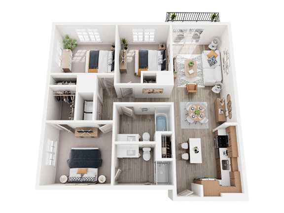 a 3 bedroom192 sq ft floor plan