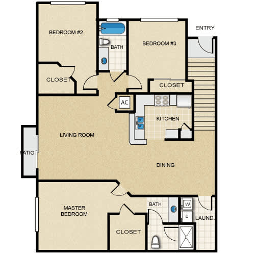 A floor plan of a house with labeled rooms such as Bedroom #2, Bath, Kitchen, Living Room, Dining, Master Bedroom, and Closets.